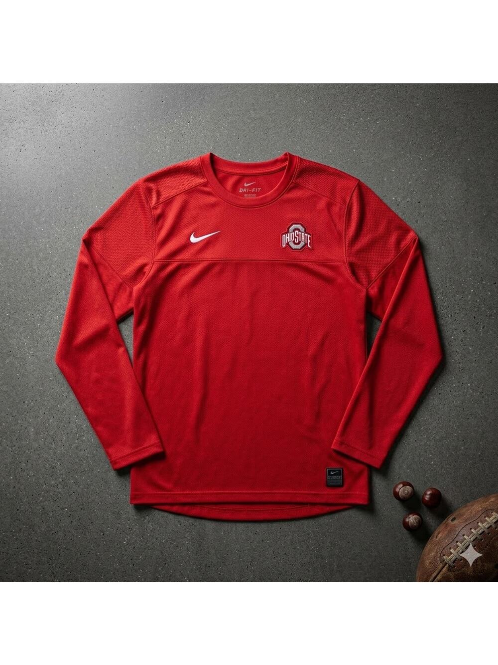 Nike Dri-Fit Ohio State Buckeyes Long Sleeve Shirt Men's L Red On-Field Athletic